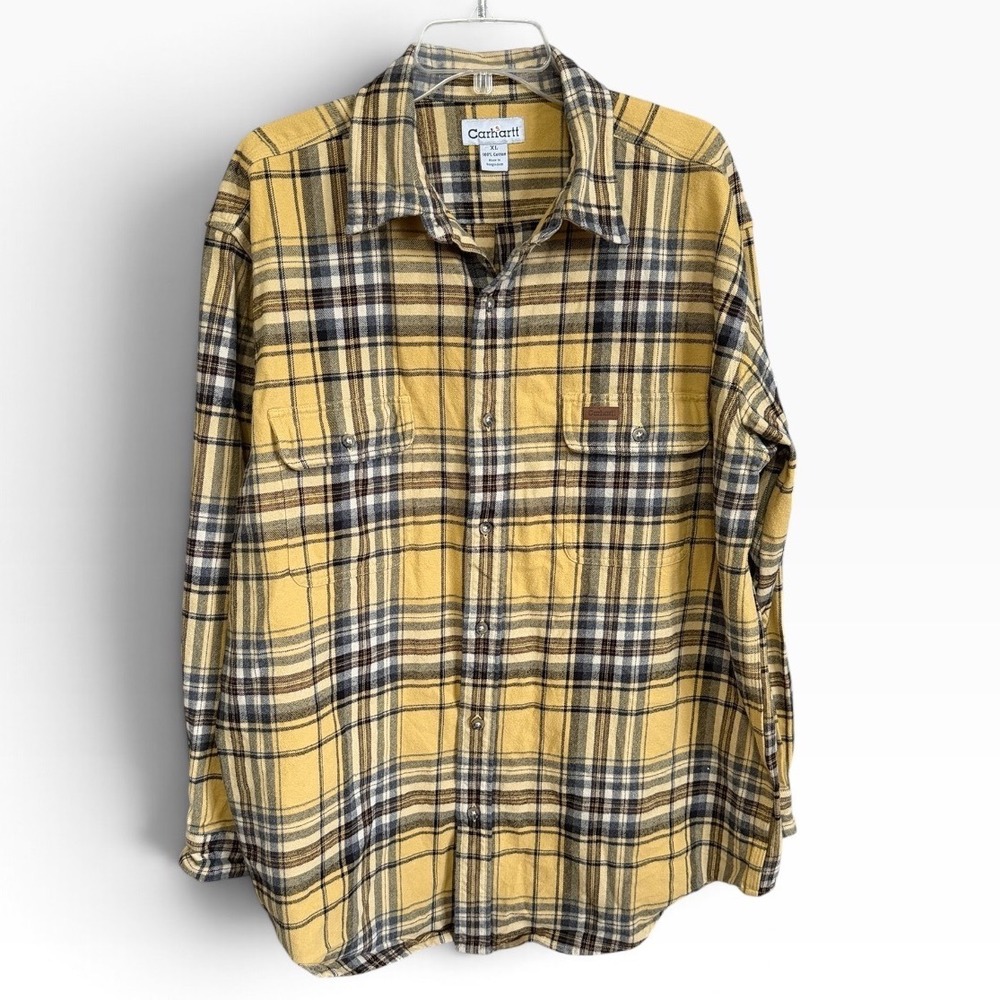 Carhartt Flannel Shirt Mens XL Straw Yellow Gray Plaid Heavyweight S175SRW Work